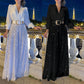 👗Elegant V-ringad långärmad skjorta + byxor med paljetter vid ben (med bälte)
