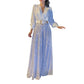 👗Elegant V-ringad långärmad skjorta + byxor med paljetter vid ben (med bälte)