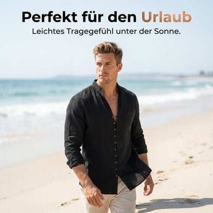 👕 50 % RABATT! 🌊Långärmad herrskjorta i ledig stil med ståkrage