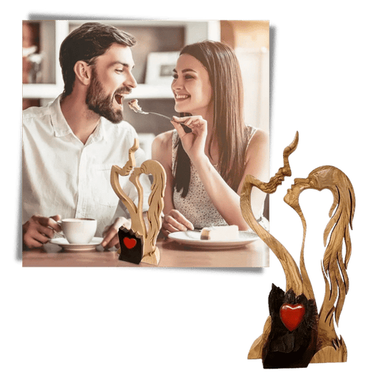 👩‍❤️‍👨 Kärlek Evigt Trä - Par Kyssar Staty