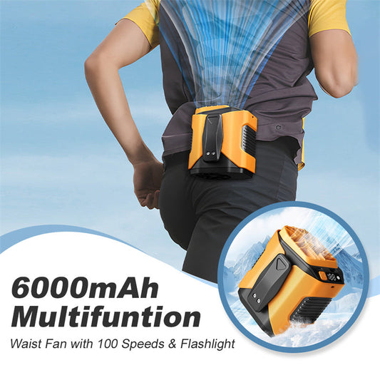 🏖️50 % rabatt🌀Multifunktionell midjeventilator på 6000 mAh med 100 hastighetsinställningar och ficklampa🌬️⚡