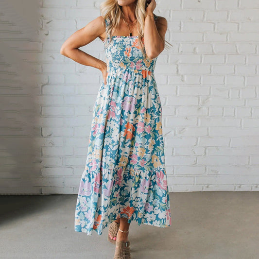 🌸Klänning med blommönstrat bandband👗