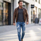 👖60% RABATT! 🔥 Snygga slitna skinny jeans för män – Slim Tapered Passform, Andningsbar Bomull och Eleganta Rivna Detaljer