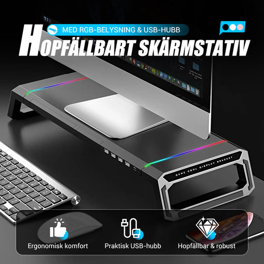 Fällbart monitorstativ 🖥️ med RGB-bakgrundsbelysning 🌈 och USB-hubb 🔌