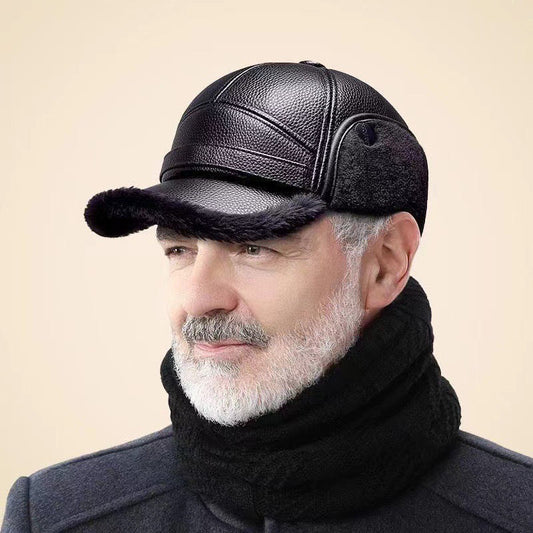 🎩【Tjock hatt i konstläder med brusreducering för män】Extra tjockt material för överlägsen värme🔥, ett absolut måste för herrar under vintern!