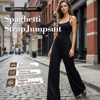 ☀️ Sommaroverall för damer – spaghettiband, rynkad midja, vida ben, andas och figursydd, S–XL
