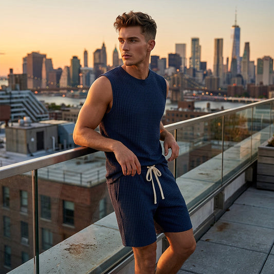 Set med linne och shorts i ledig sportstil för män