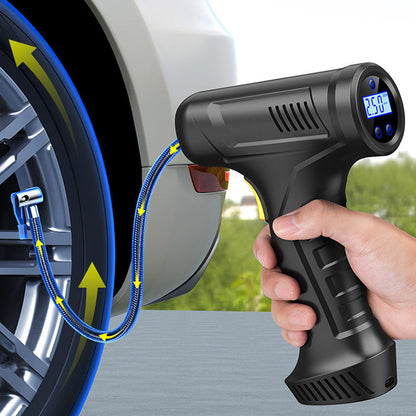 ⚡Bärbar däckpump – sladdlös, uppladdningsbar & perfekt för bilresa, cykeltur & nödsituation, auto-stop vid rätt tryck 💨