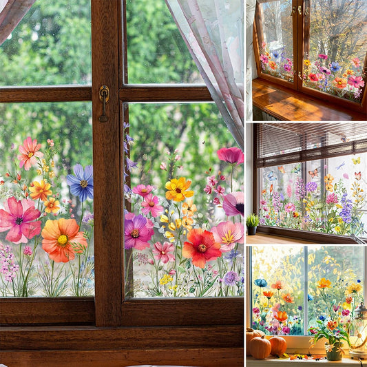 💐 Hot Rea 50% rabatt💞Fönsterdekal med färgglad blombukett🖼️(Klipp till storlek fritt)