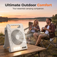 Dubbeldriven utomhusfläkt med solpanel & ljus 🌞 Ladda med solen eller USB – svalka & belysning i ett ⚡