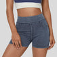 Damshorts i stretchig denim med hög midja